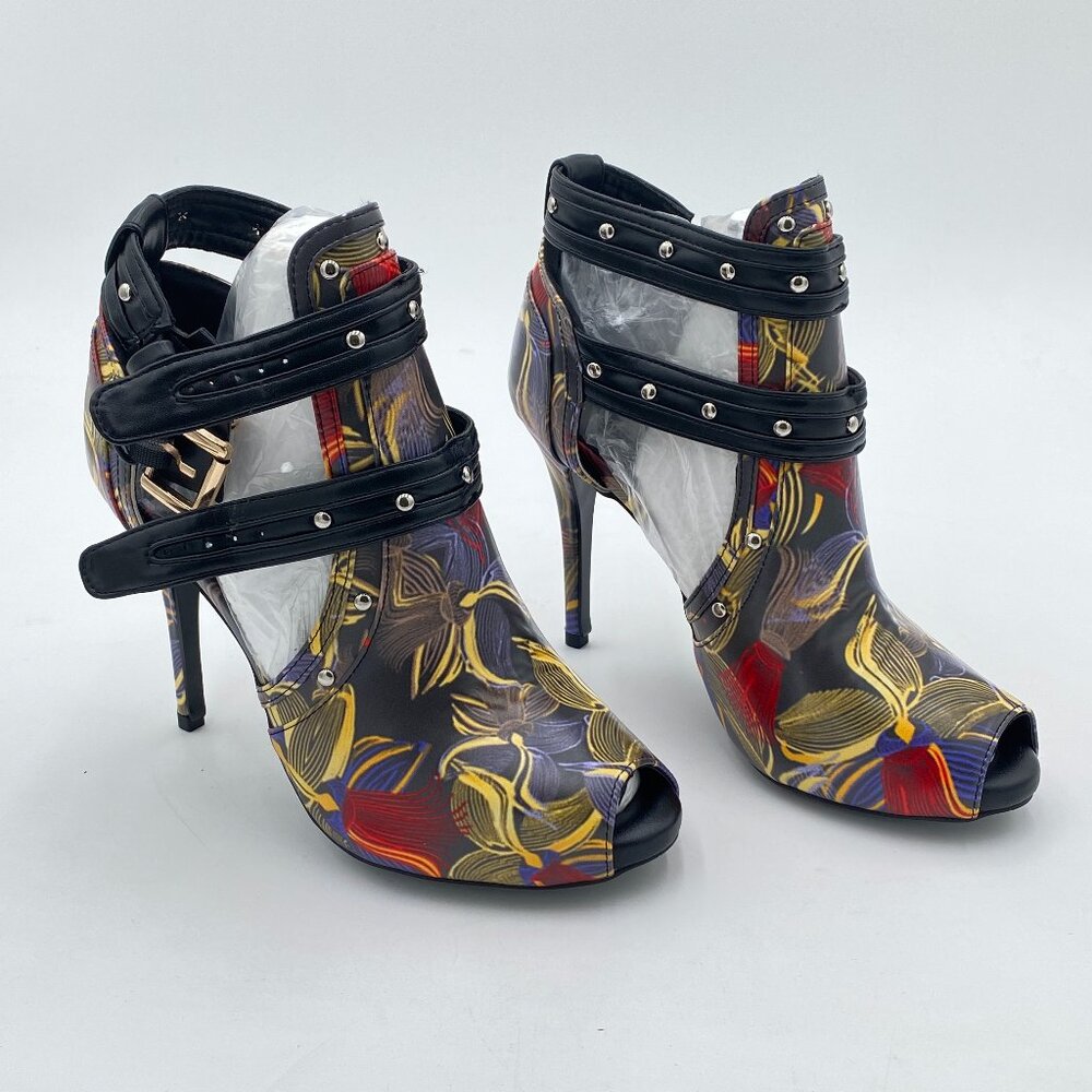 XYD Women Peep Toe Ankle Bootie High Heels Buckled Double Straps Cutout Fashion